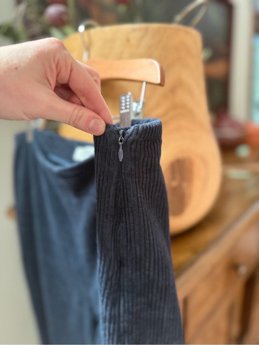 High-Rise Navy Ribbed Wide-Leg Trousers - Picture 3 of 5